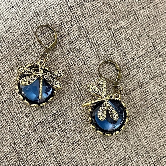 Blue Glass Vintage Boho Dragonfly Drop Earrings New - Picture 5 of 6